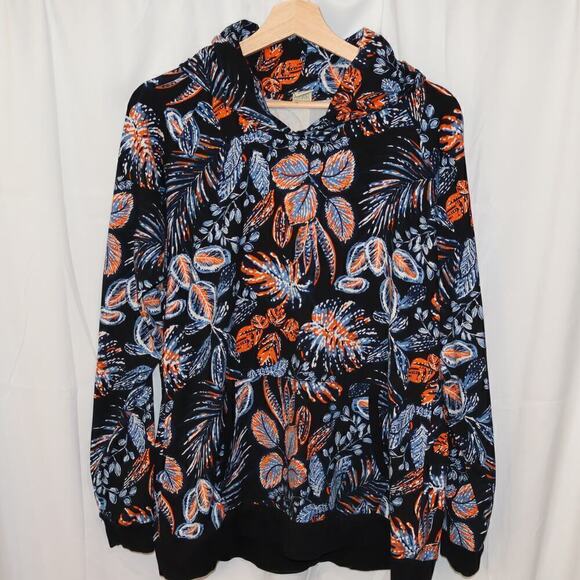 Lildy Sz Large Jacket Hood Blue Floral Soft Knit Front Pocket Long Sleeve - Picture 2 of 13